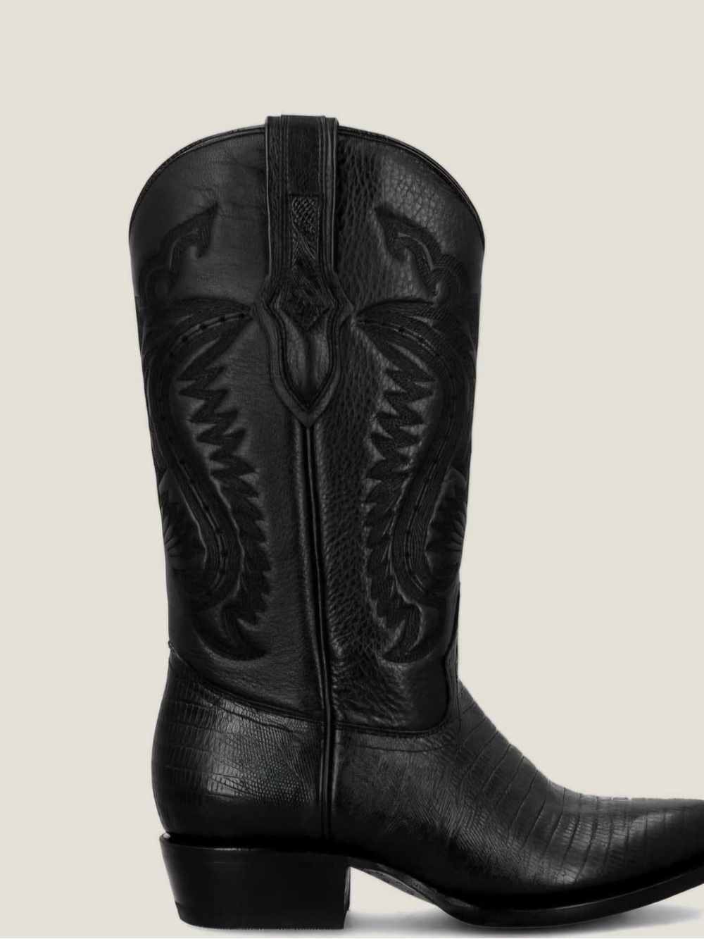 Men's Black Western Embossed Leather Cowboy Boots - Picture 1 of 4